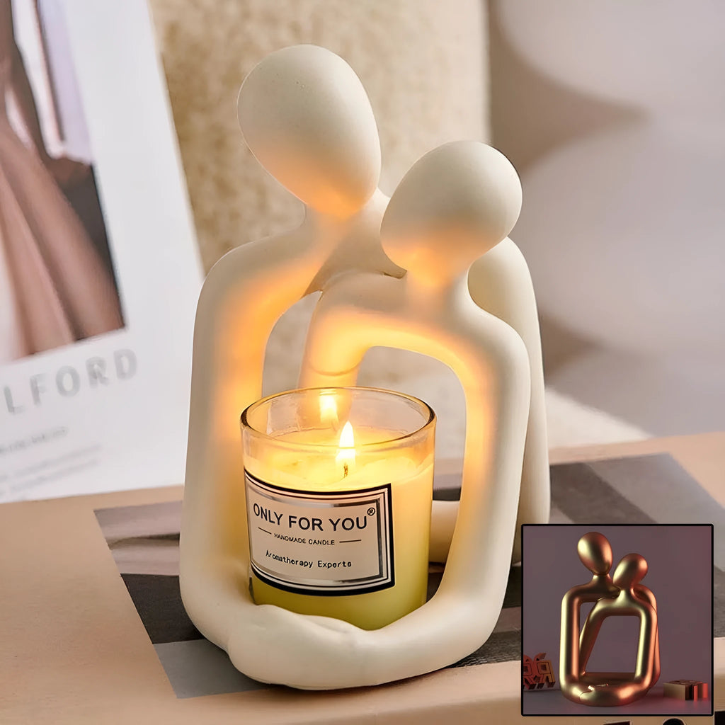 Modern loving couple resin statue in milky white or gold for shelf or desk decor