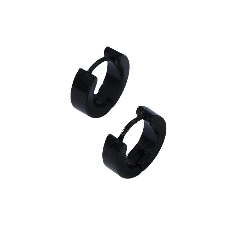 Black stainless steel geometric circle earrings for men unisex fashion OL style
