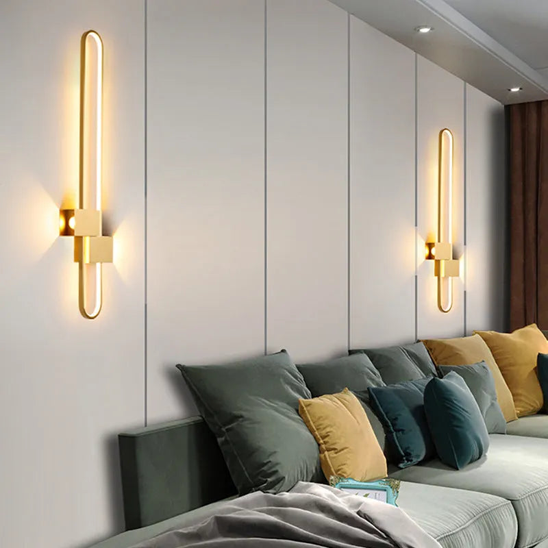 Modern minimalist circular wall lamp with iron shade in black or gold finish, 60cm diameter