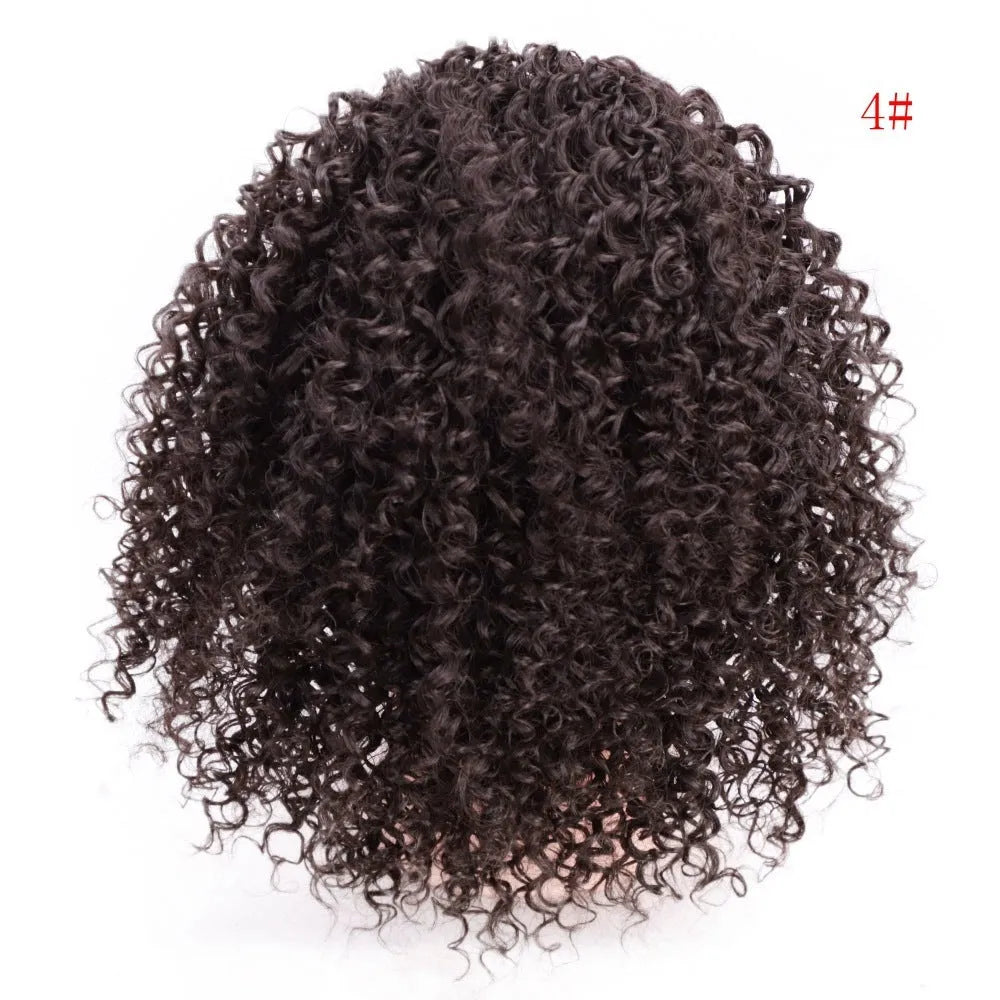 Women's African drawstring stretch small curly wig in 8 inch length, chemical fibre, colour 1b black