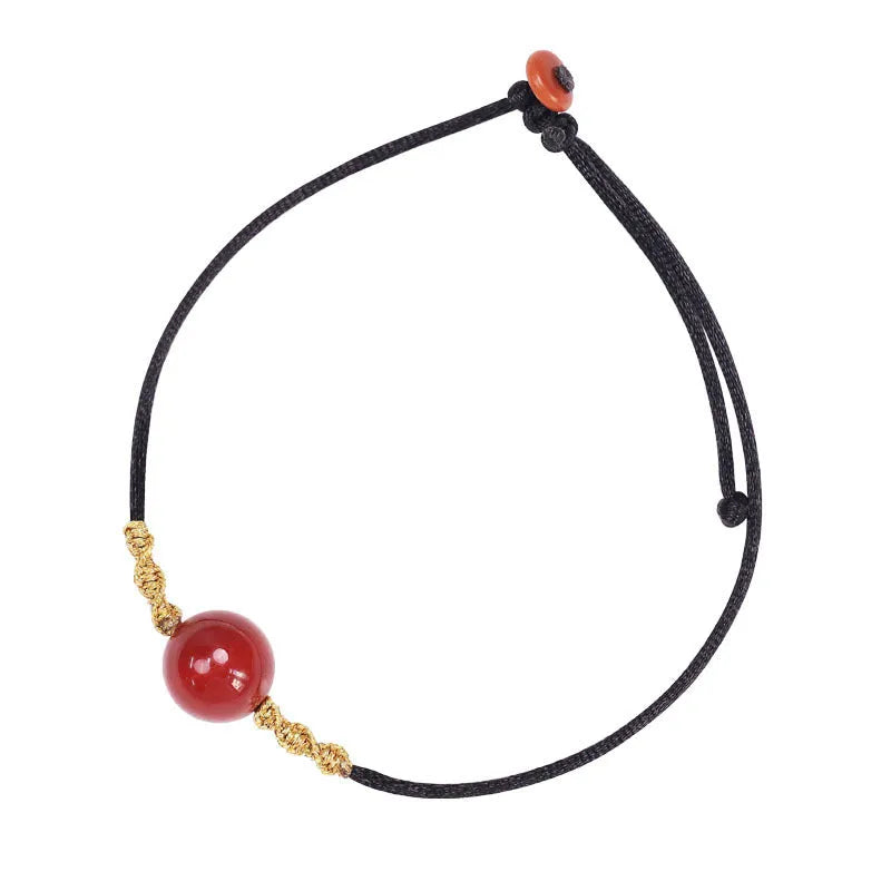 Women's red agate bracelet and necklace set in ethnic style with hand-woven beads