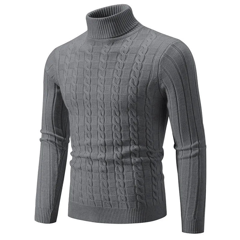 Men's slim fit chenille turtleneck pullover sweater in neutral colour options