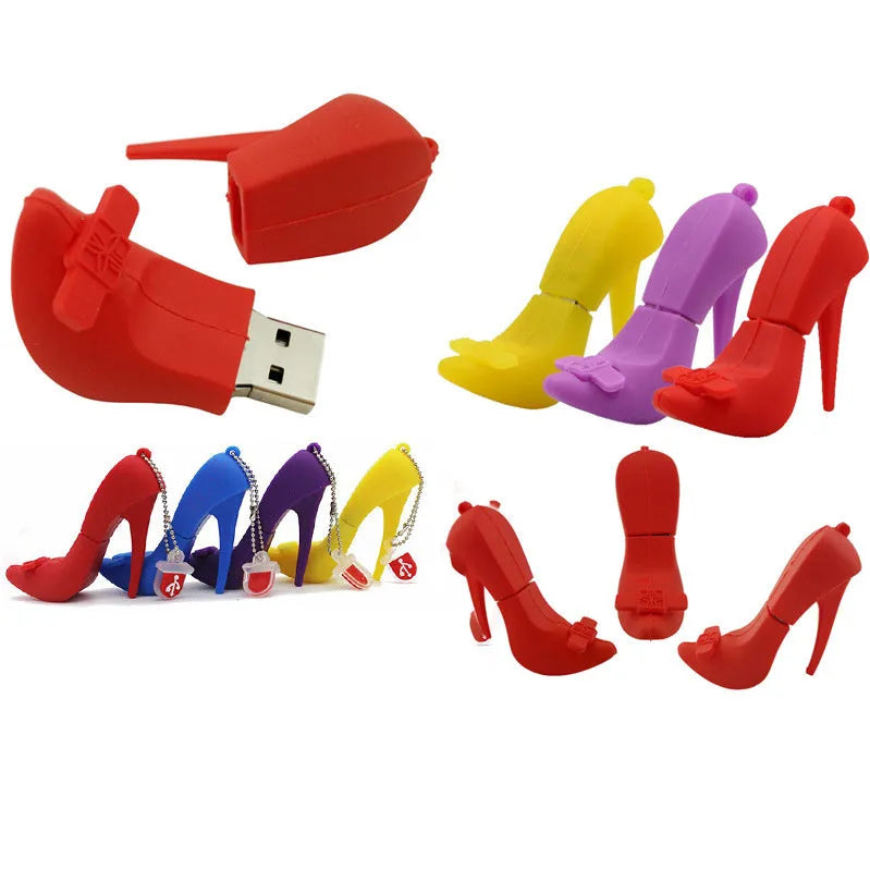 Red PVC USB flash drive with push-pull design showing 16GB capacity and USB 2.0 connector