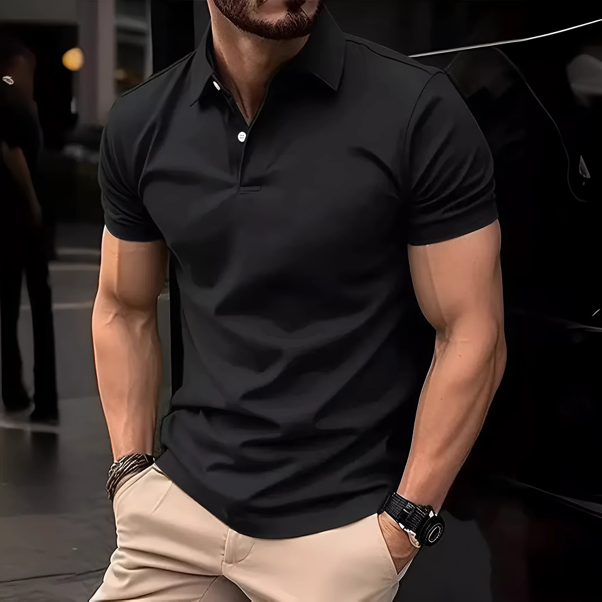 Men's slim fit casual button short sleeve shirt in solid colours
