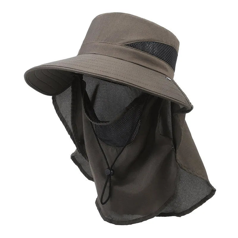 Men's big brim adjustable fisherman bucket hat in polyester for sun protection.