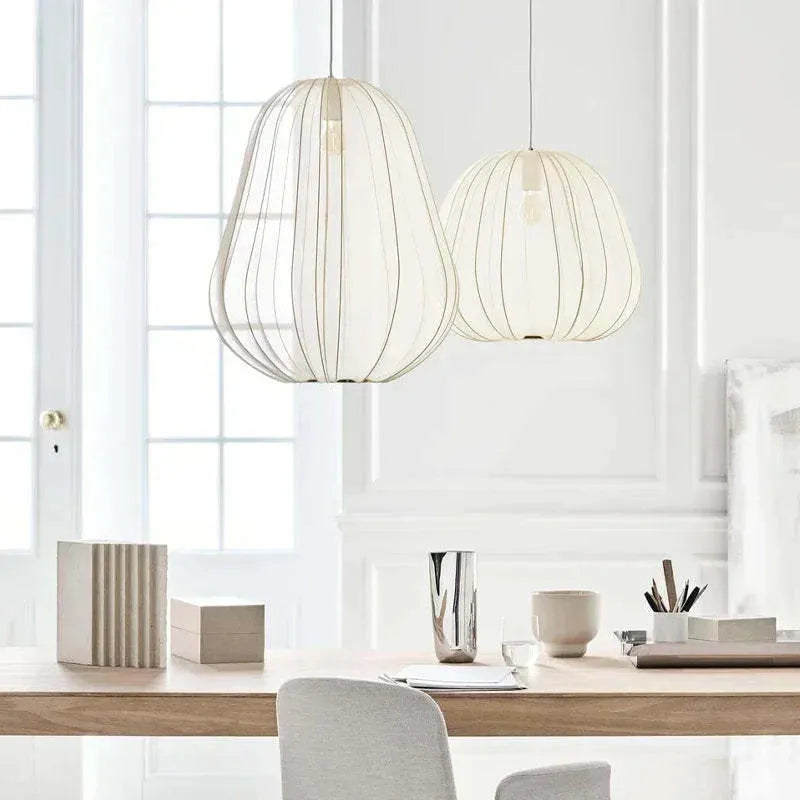 Japanese style branch ceiling lamp in white finish with multiple arms and LED bulbs.