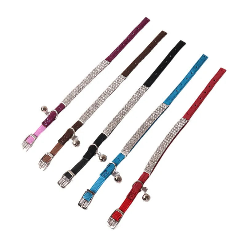 Flannel cat collar with buckle and elastic, shown in multiple colour options.