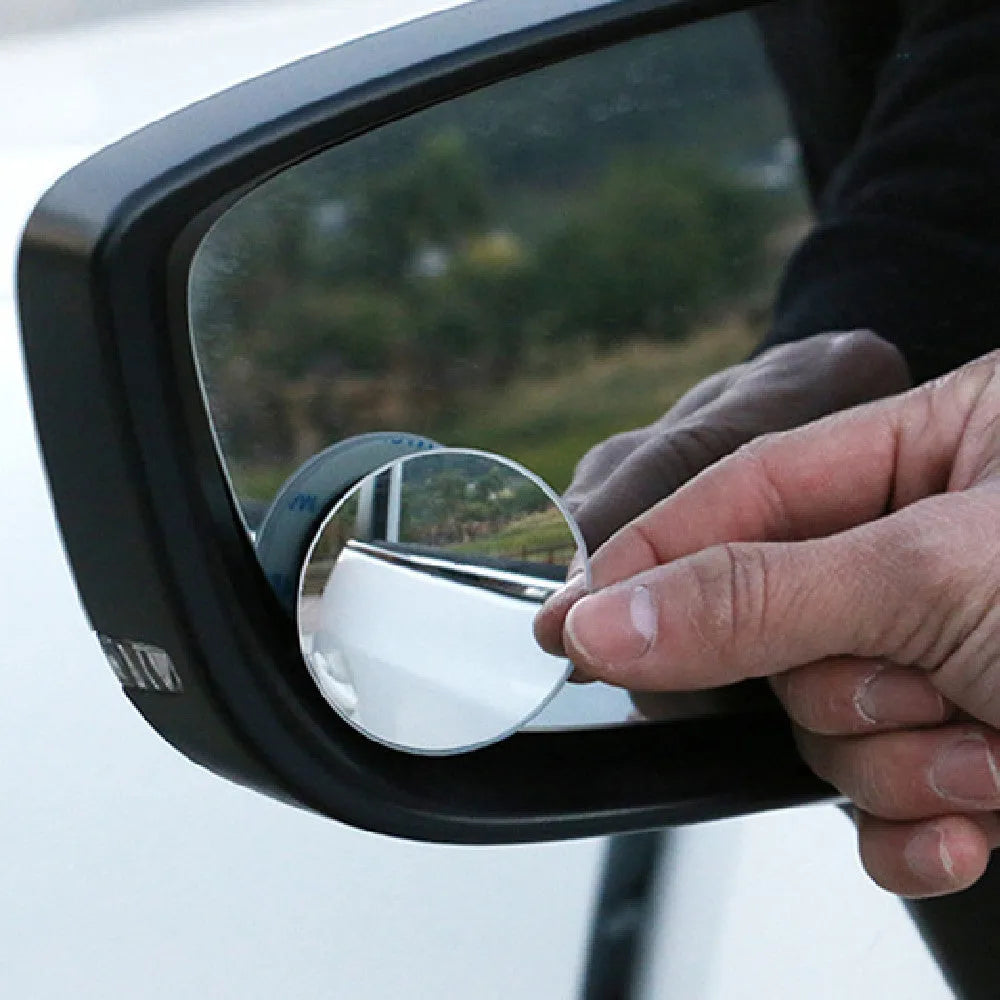Silver 5cm diameter car blind spot mirror with 360-degree adjustable mount for side mirror attachment