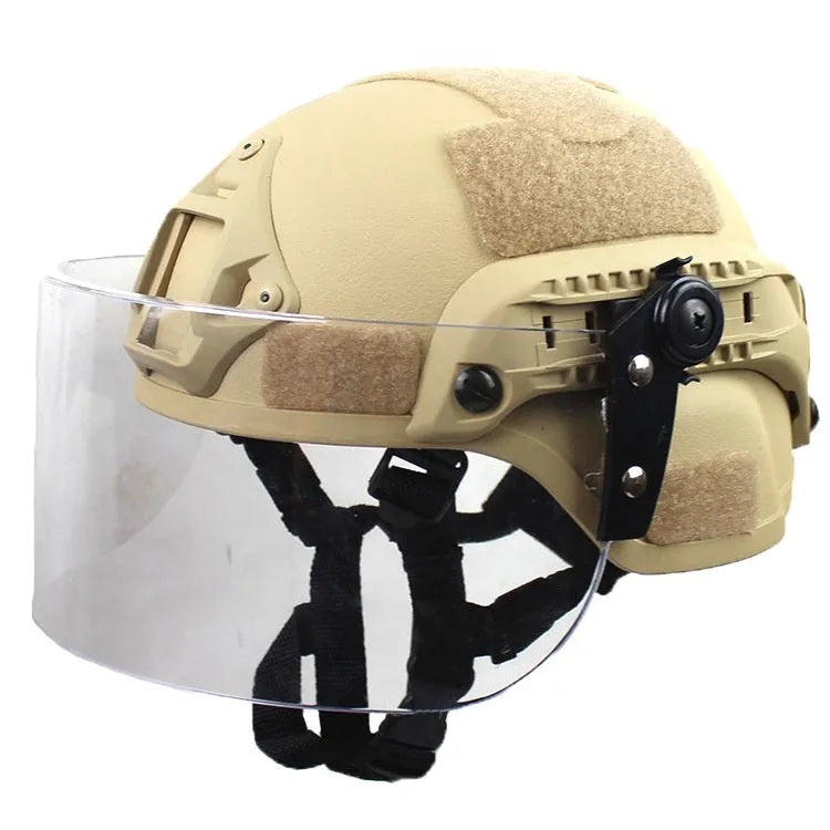 Transparent anti-riot tactical helmet with explosion-proof mask in black, green, sand or grey colours