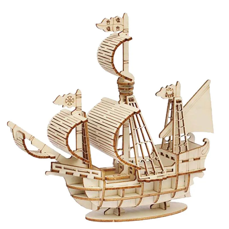Wooden pirate ship assembled model kit with sticker details, 17x21cm, for teenagers aged 7-14