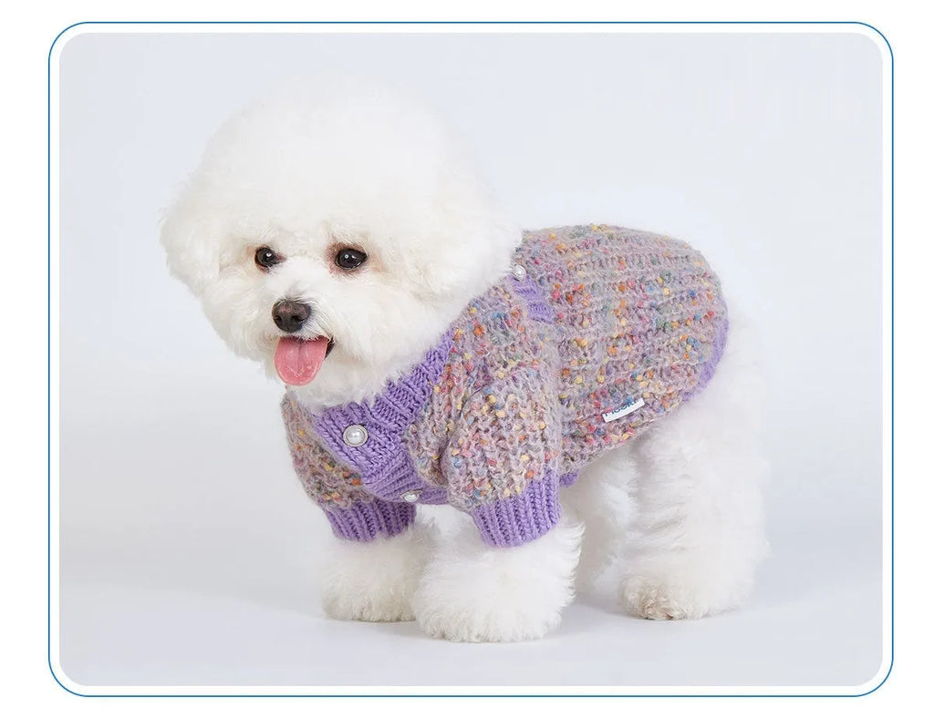 Purple dog sweater cardigan for large breed pets in soft polyester fabric