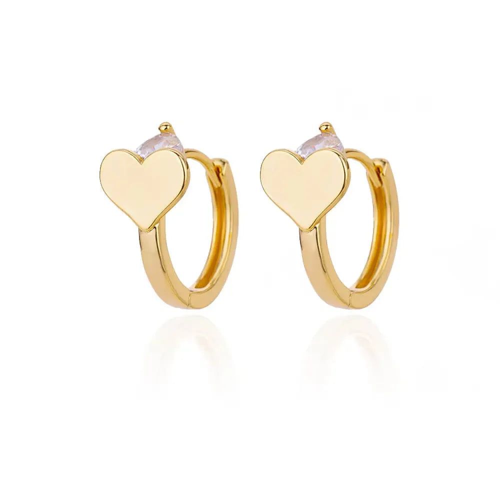 Women's heart-shaped stainless steel stud earrings with zircon love detail in silver tone.