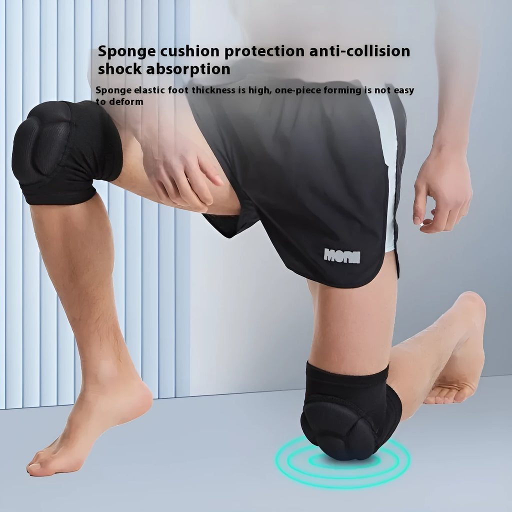 A pair of black or blue thick sponge kneepads for dance and sports protection.