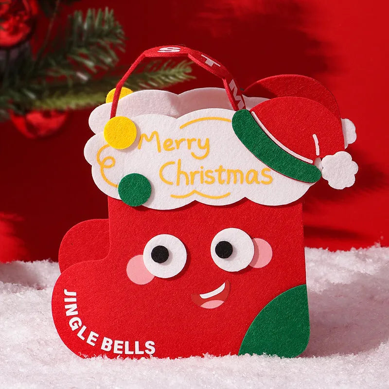 Christmas gift felt bag in green with cartoon design, used for gift packaging