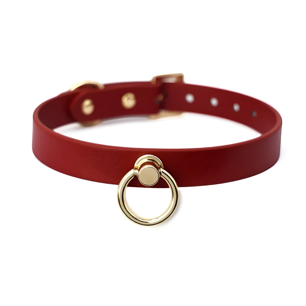Genuine cowhide leather dog collar with metal chain lead in black, red, and maroon colour options