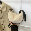 Women's straw woven crossbody bag with internal phone pocket and document compartment in corrugated brown