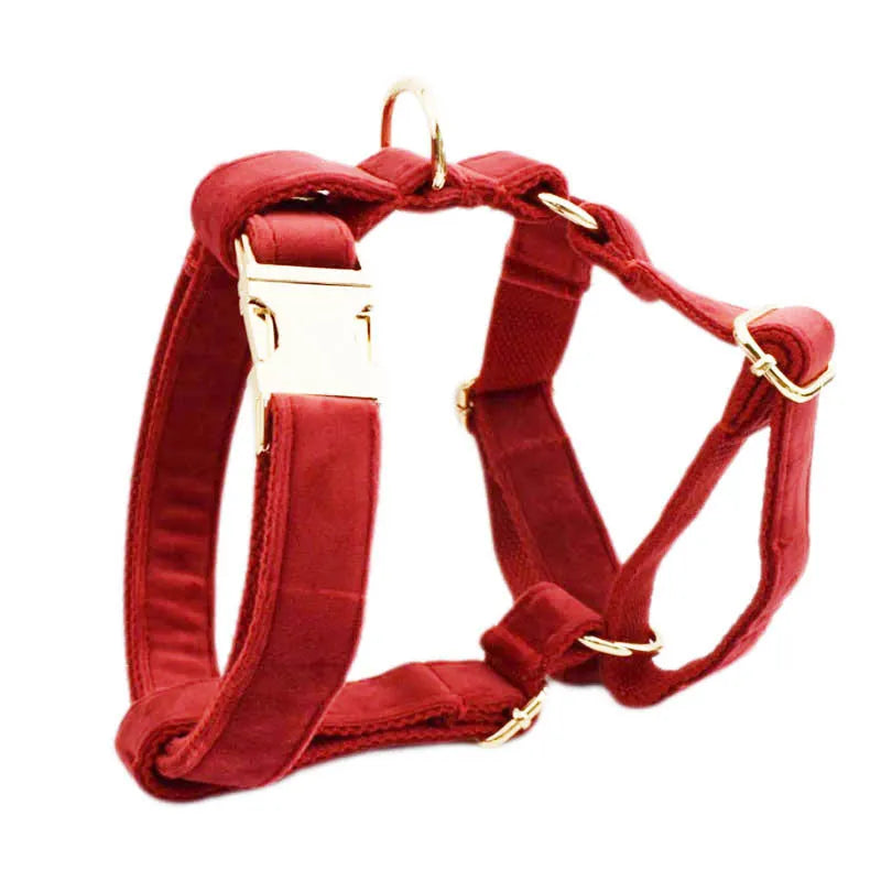 Cloth dog collar, leash, vest, bow tie, flower, and poo bag set for small to extra-large dogs