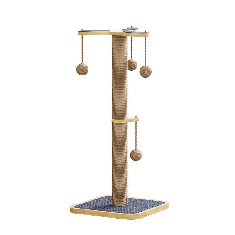 Simple-style windmill hanging ball scratch-resistant cat climbing frame toy made of pine wood and carpet leather.