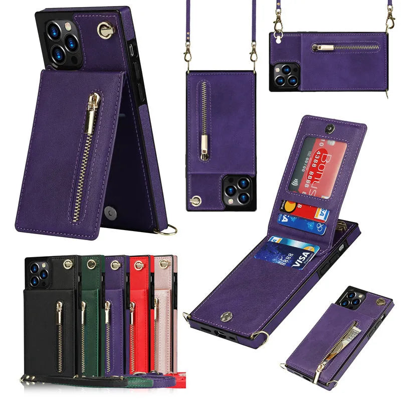 Black leather and TPU protective case for a Samsung Galaxy smartphone on a table.