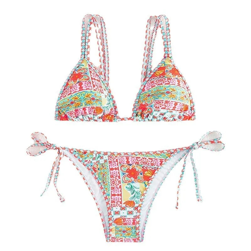 Women's lace-up split bikini swimsuit in European and American style