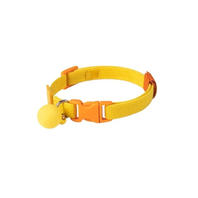 Small dog elastic pet collar in seven colour options: yellow, pink, sky blue, purple, brown, dark blue, dark green