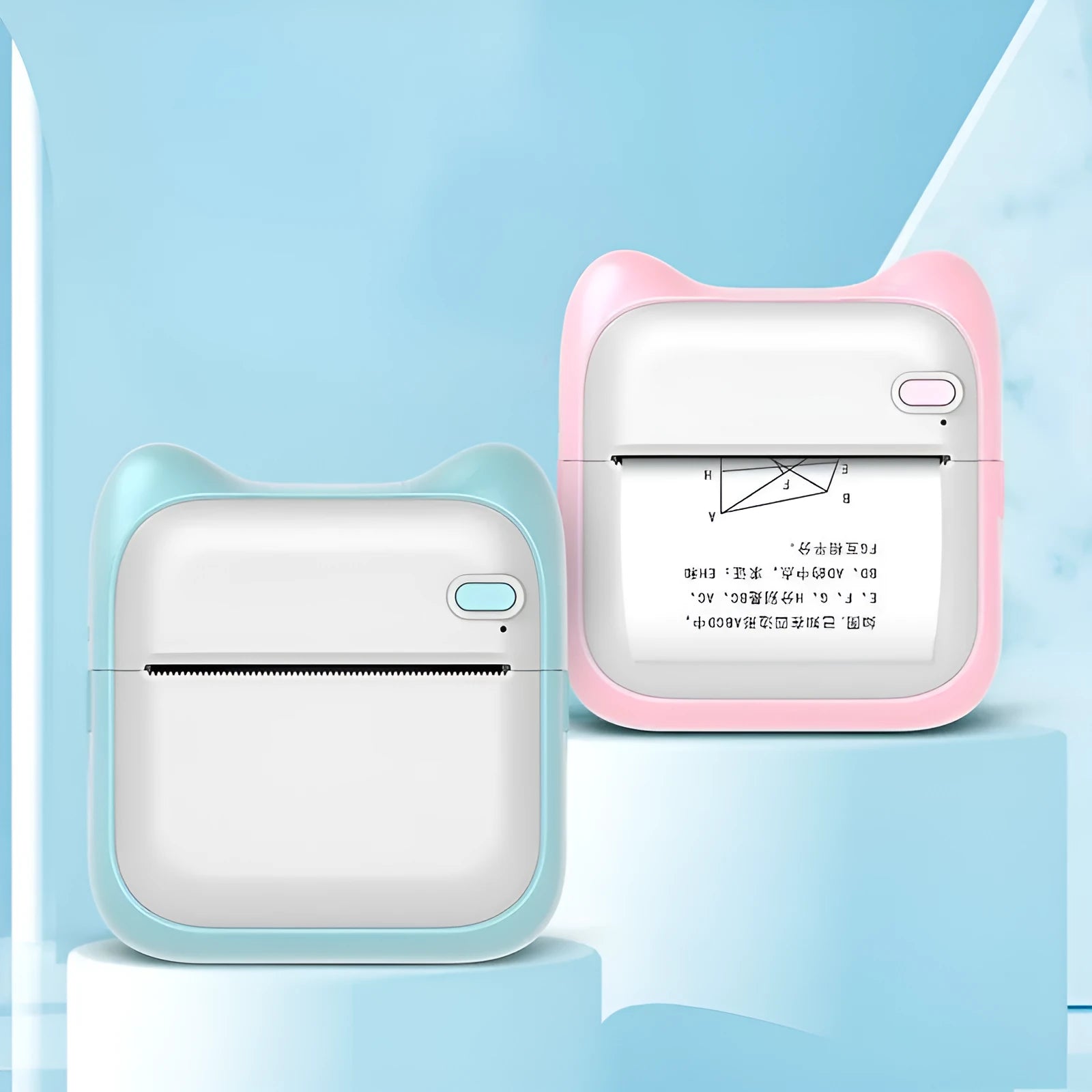Blue pocket thermal printer with Bluetooth 4.0, 200dpi, 8-hour battery, and 57x30mm thermal paper roll