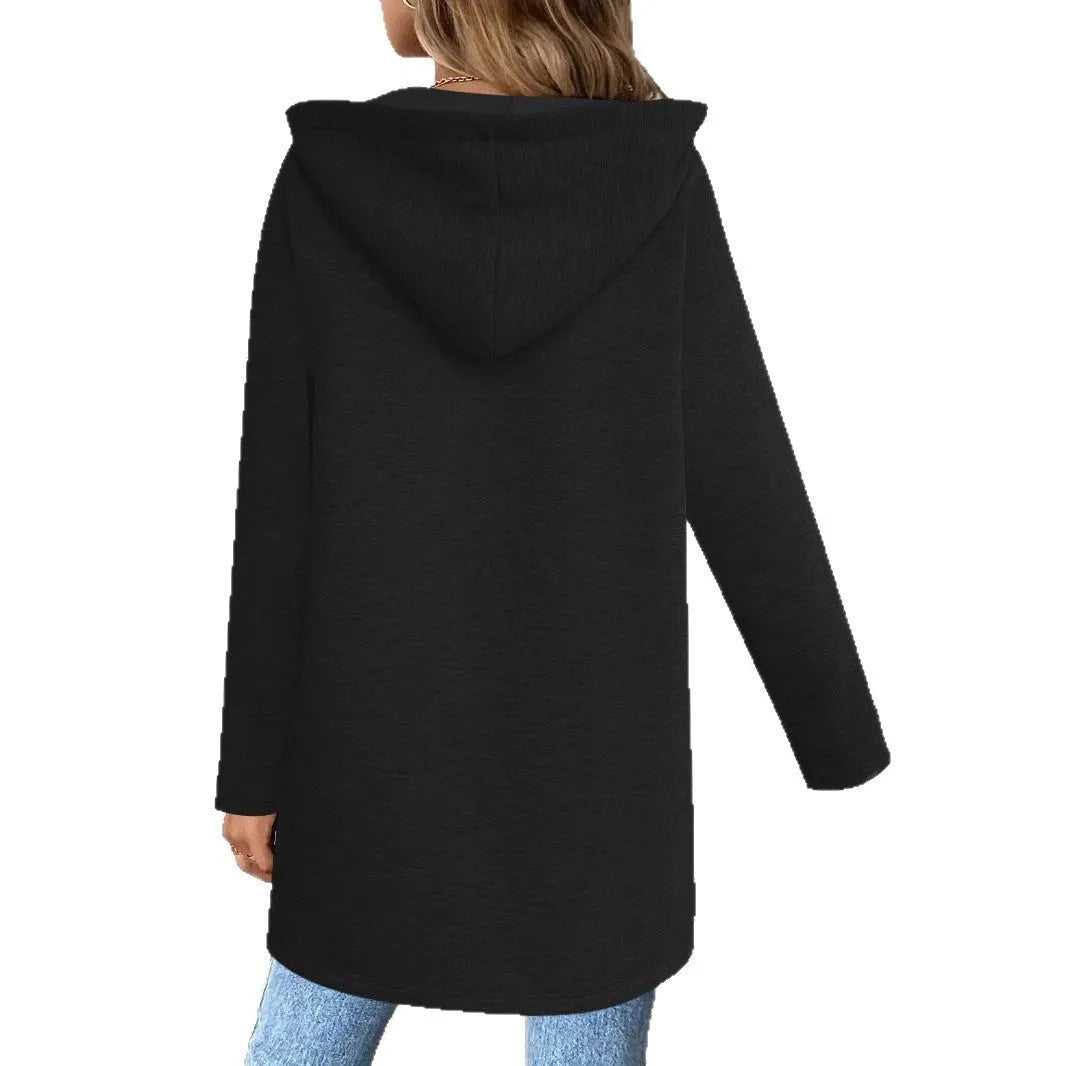 Women's loose mid-length cardigan coat in Japanese Korean casual style with pockets