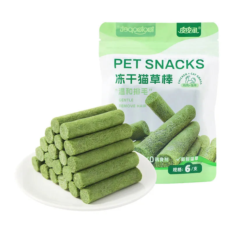 Freeze-dried cat grass stick pack with chicken and salmon for tooth cleaning, 35g, 6 sticks
