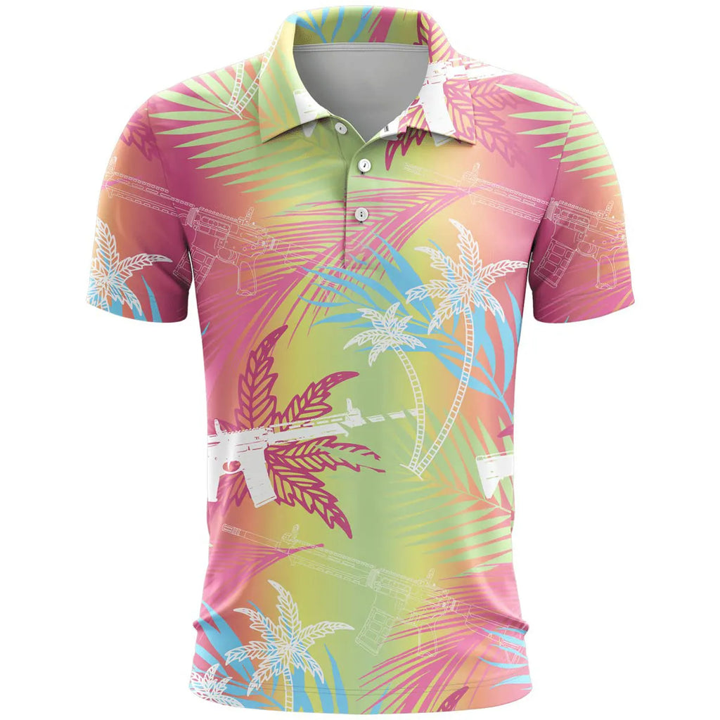 Colourful printed loose fit sports short sleeve top on a hanger