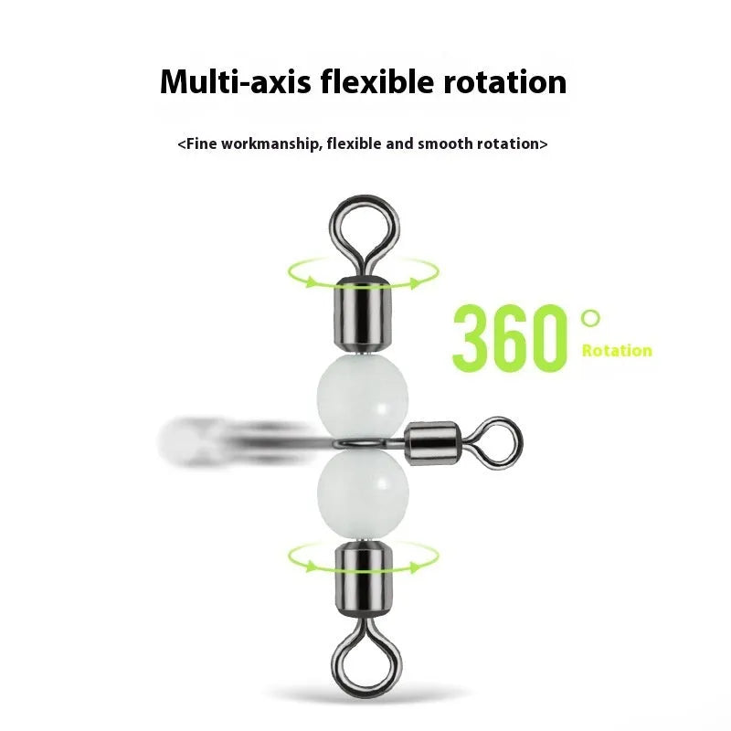 Copper luminous three-fork swivel beads and T-type balance rings for fishing lure assembly.
