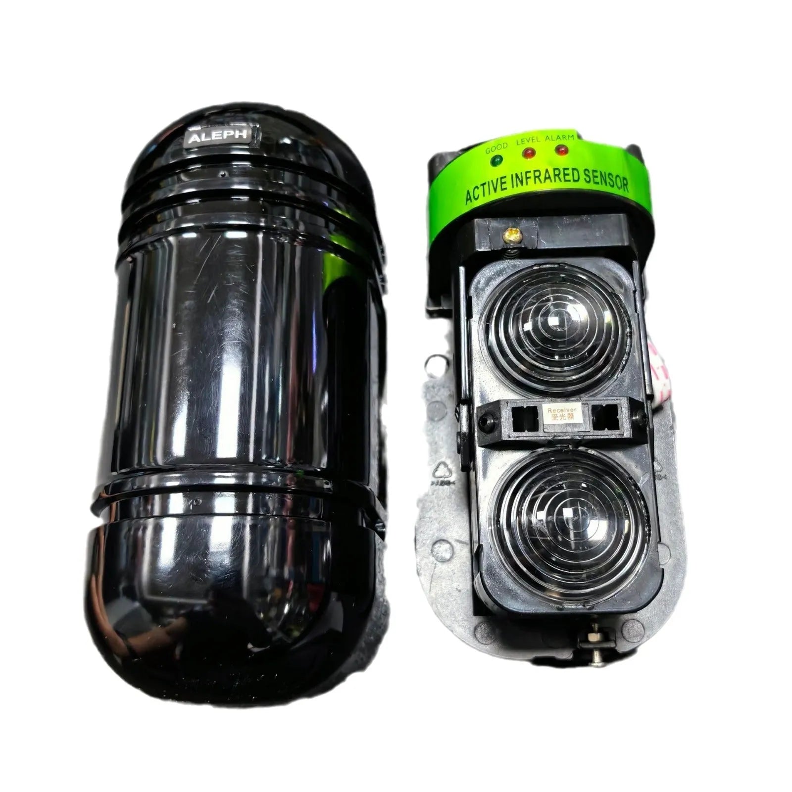Black infrared security alarm detector for wall mounting with 150 metre detection range