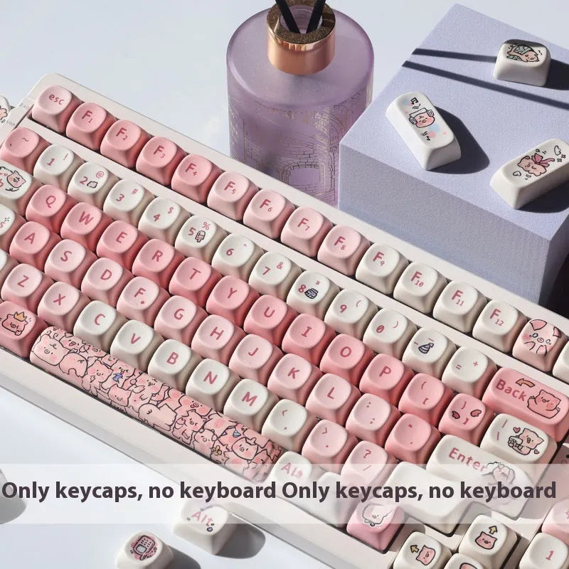 Pink Fragrant Pig PBT keycap with five-sided sublimation printing shown from multiple angles.