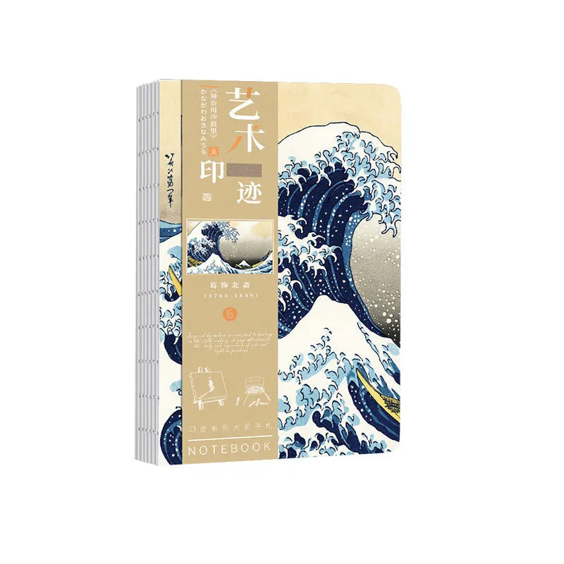 Ukiyo-e Kanagawa surfing village hand ledger notebook showing retro design and artwork