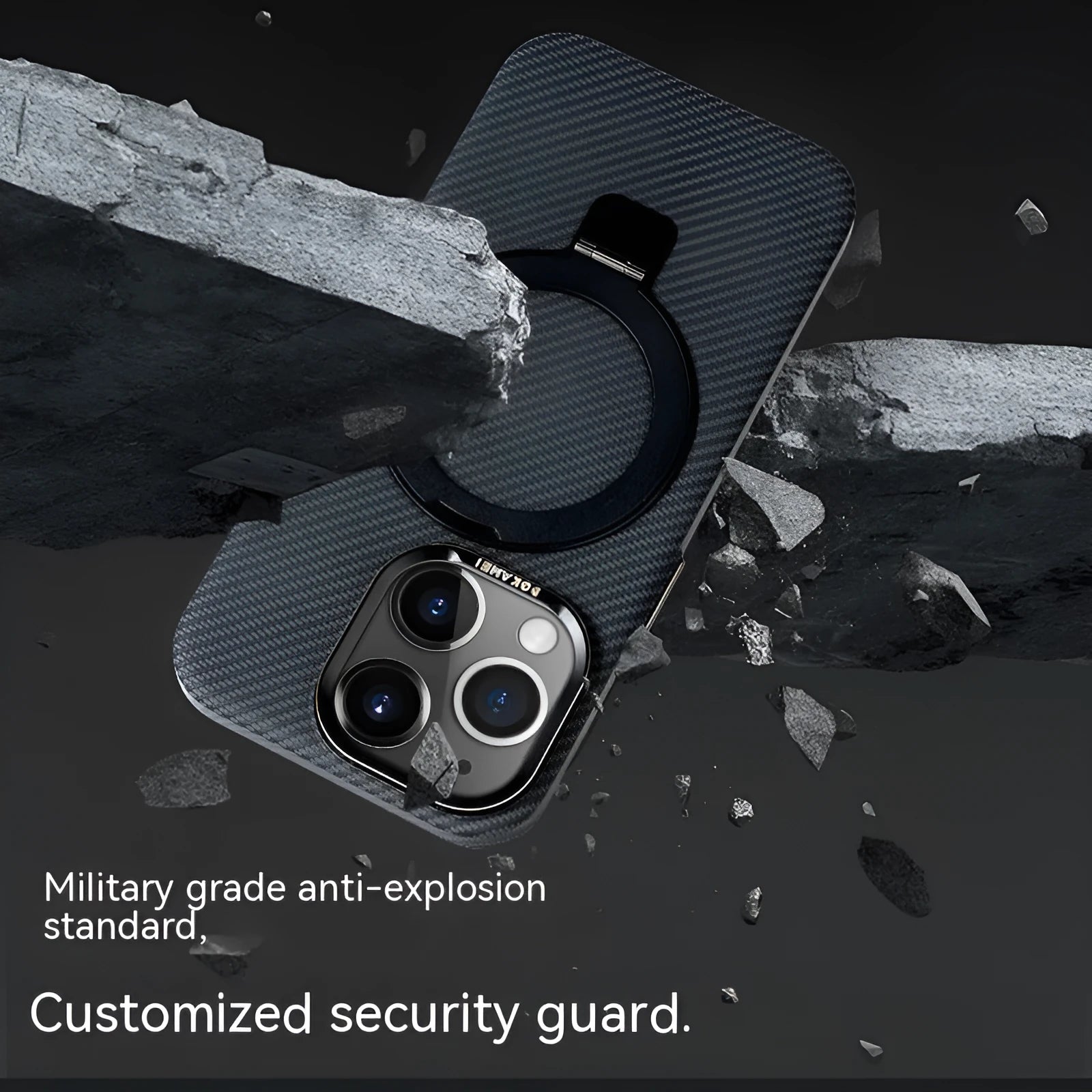 Graphite black carbon fiber phone case with integrated bracket for Apple iPhone 15 Pro Max