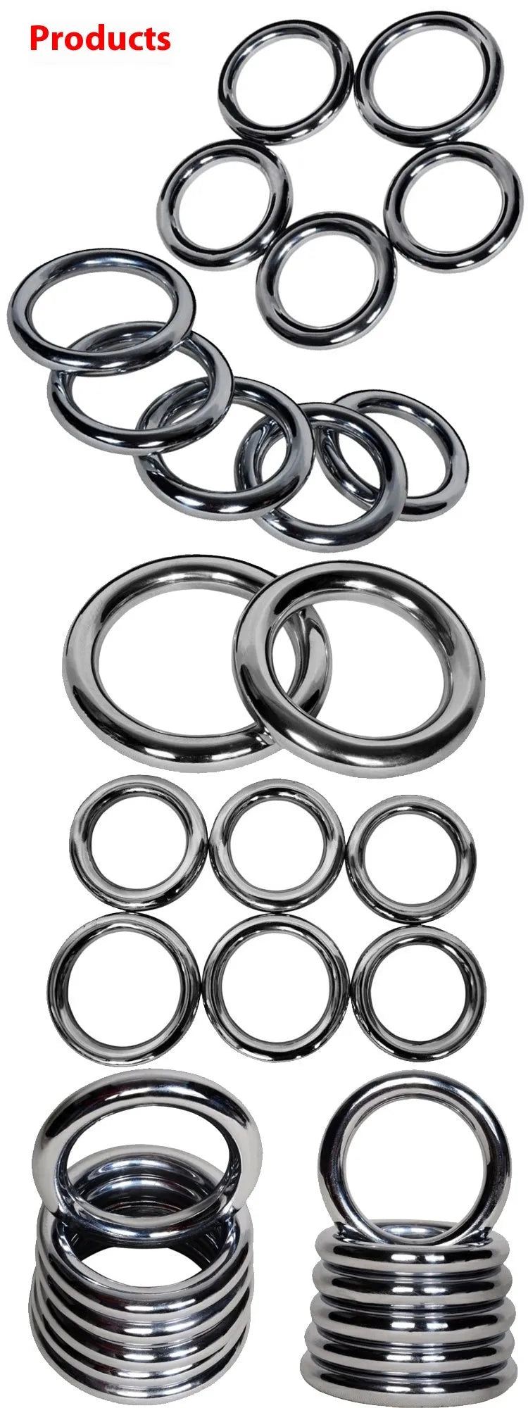 Wing Chun carbon steel training ring with electroplated finish showing three size options for martial arts practice