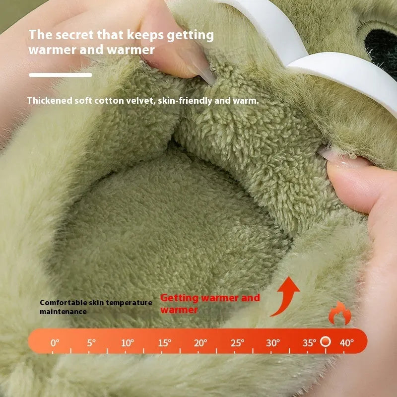 Female warm indoor cartoon big eye dog cotton slippers with suede upper, grey colour, size 38/39