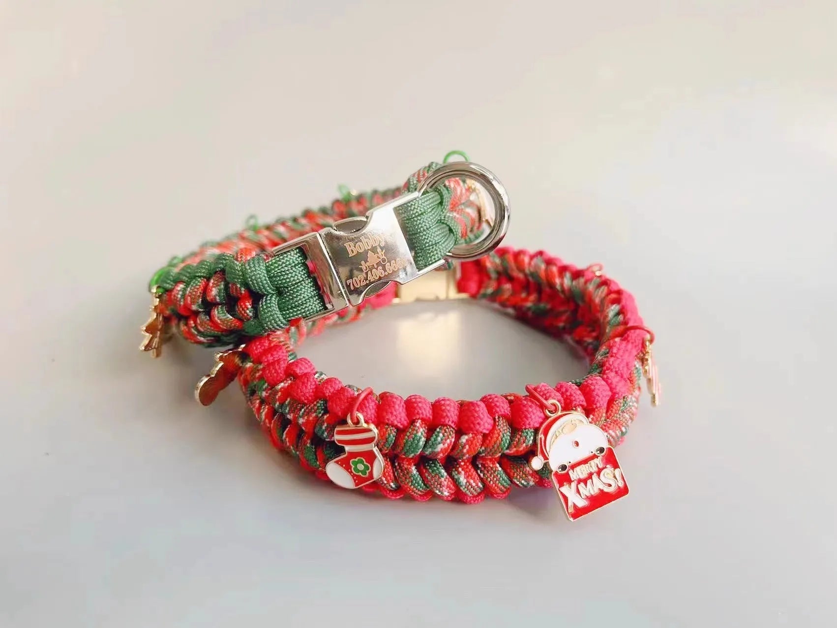 Green rope and chain dog leash with POM release buckle shown in L size