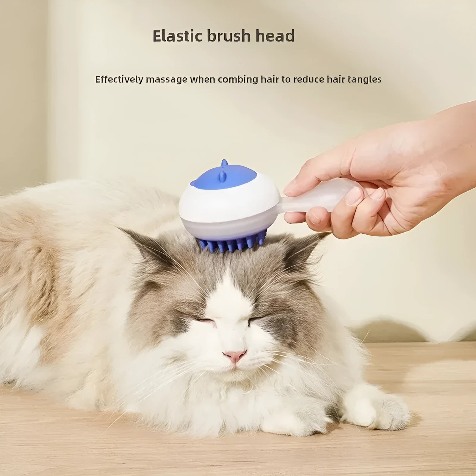 Blue and orange automatic cleaning pet bath brush with soft gel massage pads for wet or dry grooming