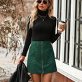 Women's high waist short skirt with stitching detail and zip closure in dark green colour