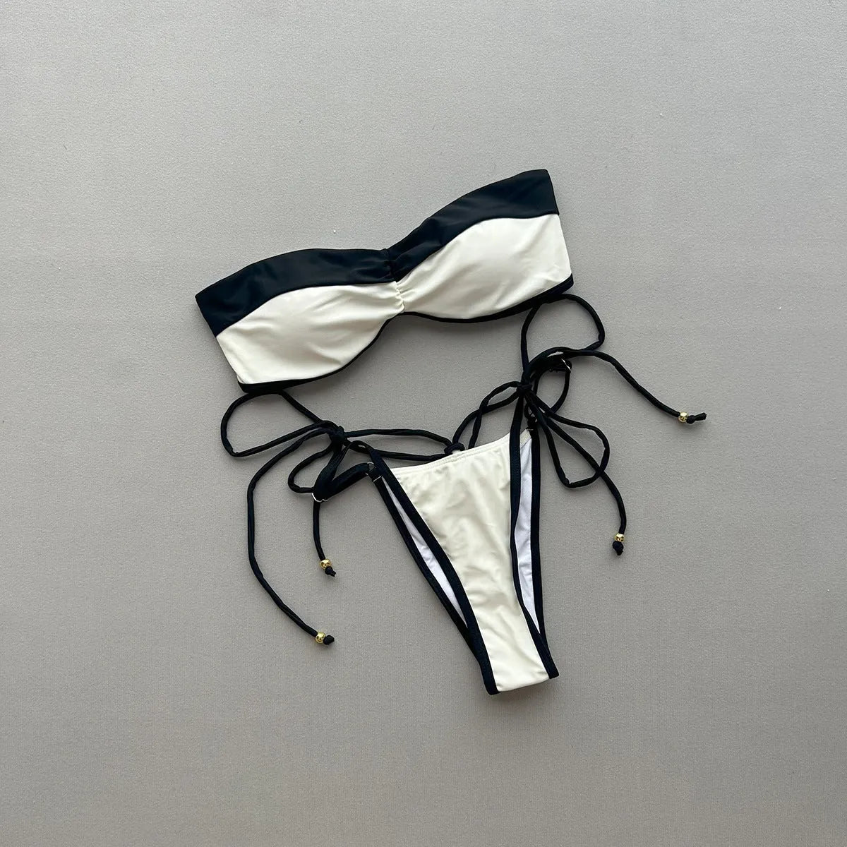 Women's casual colour blocked bikini set with C4323 stitching, nylon and spandex blend, sizes S, M, L