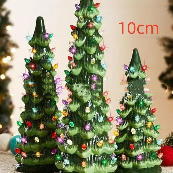 European style resin Christmas tree decoration with lights in 20cm, 25cm, or 30cm size for courtyard use.