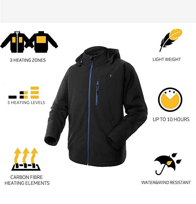 Black men's waterproof winter coat with zip pockets and straight hem design