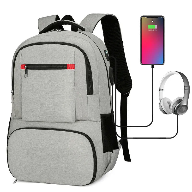 Light grey Oxford cloth insulated backpack with curved shoulder straps and top handle