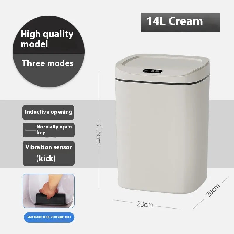 Square intelligent automatic sensor dustbin with induction opening lid in milky white