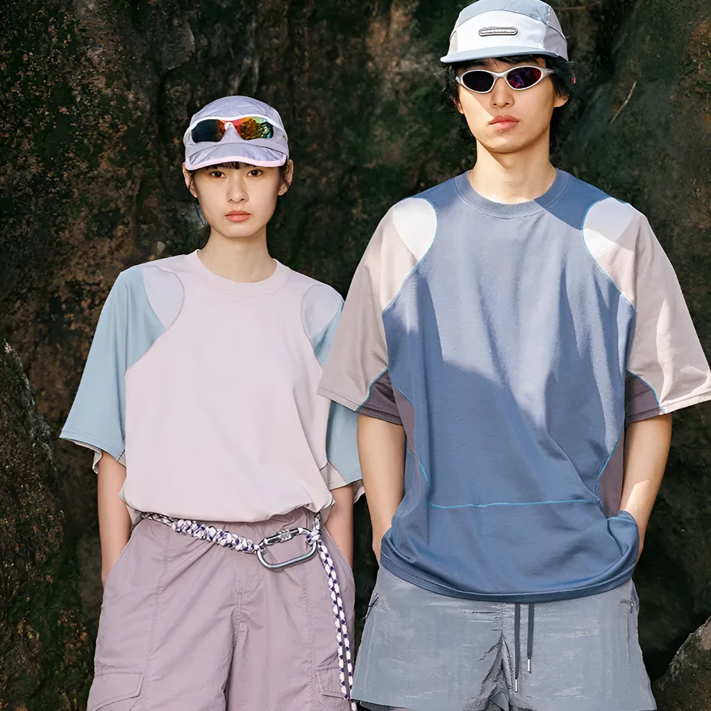 Men's loose patchwork contrast sports t-shirt in cotton blend with raglan short sleeves
