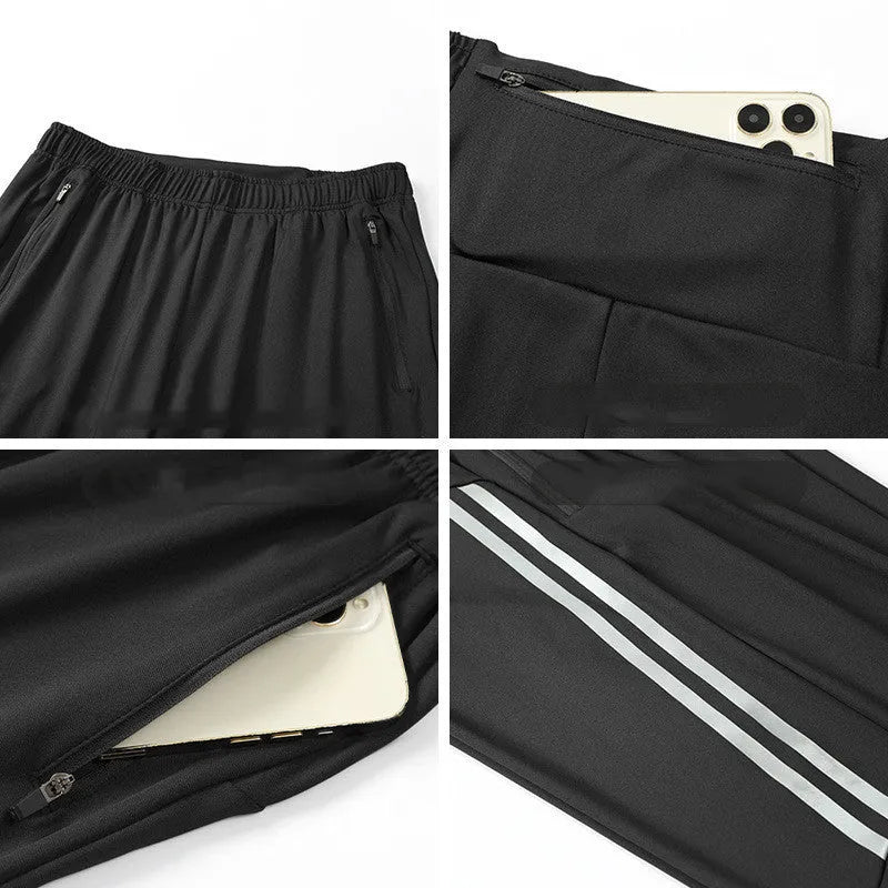 Men's black running trousers with mid waist and full length for exercise