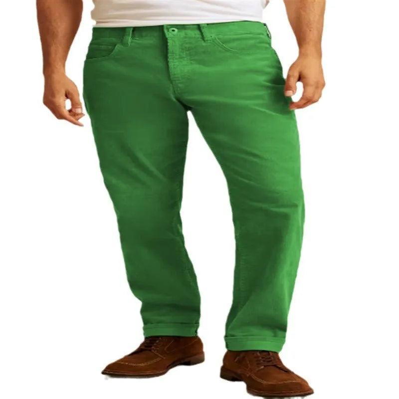 Straight leg corduroy trousers in cotton blend fabric with non-elastic waistband