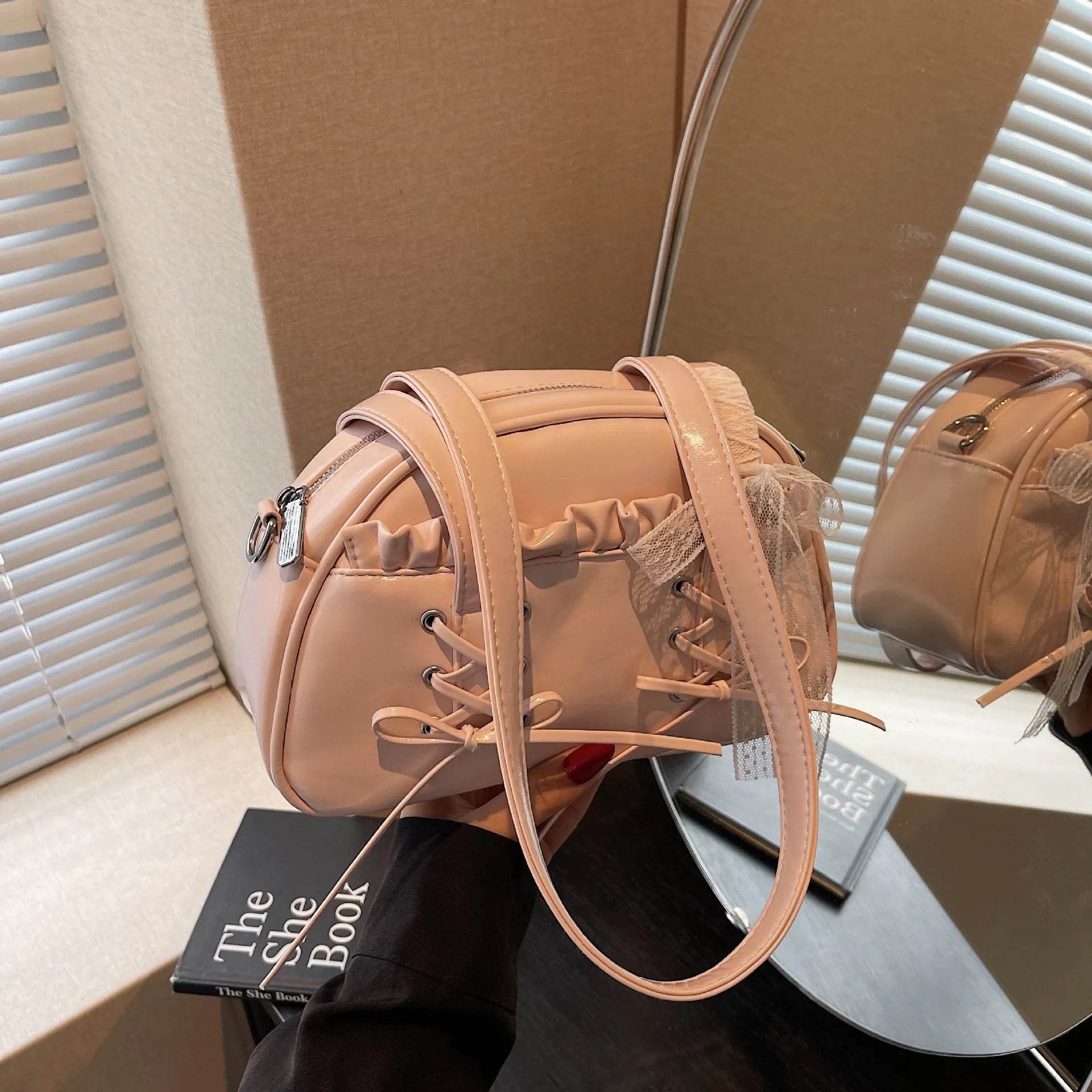 Women's PU bandage bow handbag in casual style with mobile phone compartment