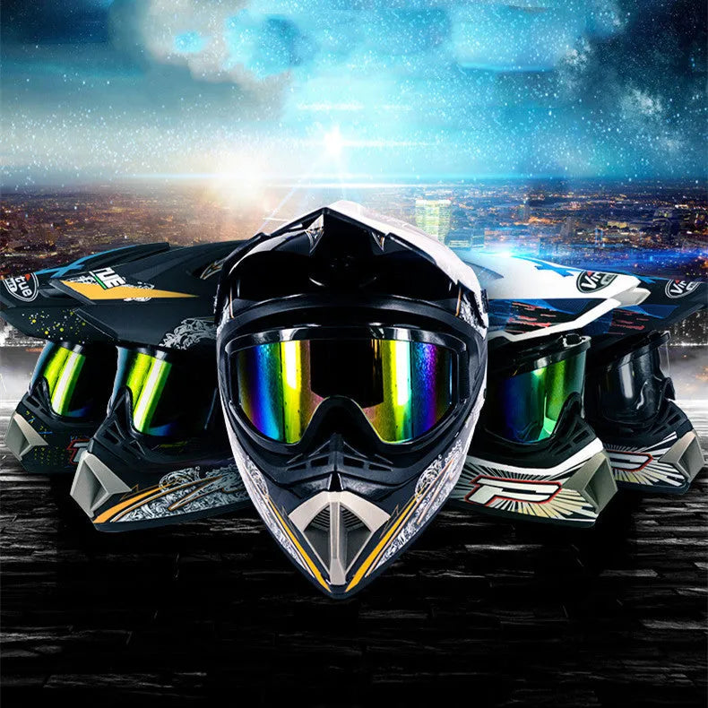 ABS cross-country helmet for kart and motorcycle use in Bright Black Green Boy colour