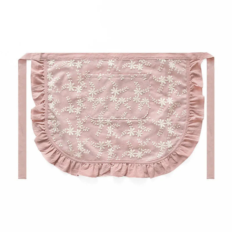 Minimalist cotton linen X strap apron with lace detailing in solid colour options